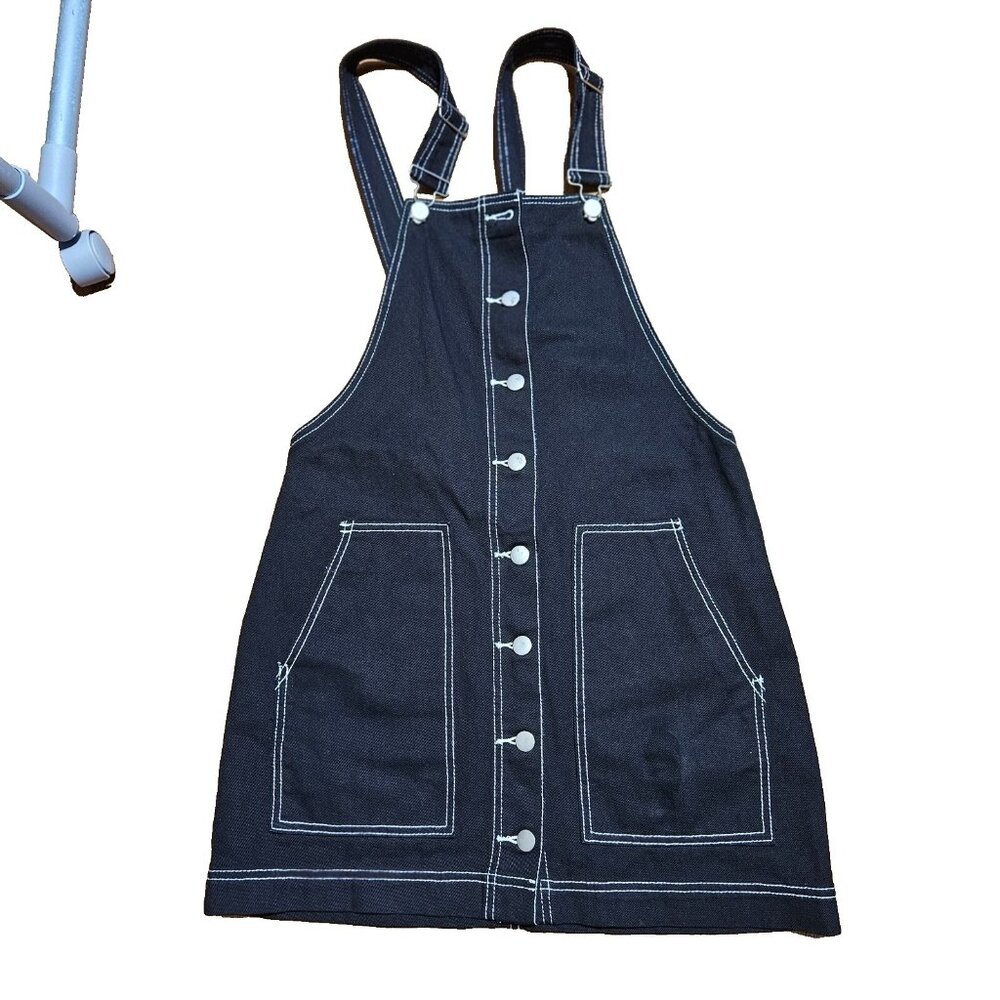 Junior's black denium four pocket square neck coverall adjustable strap dress M